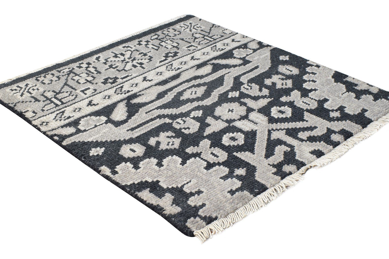 Black Wool Rug 2' X 2' Persian Hand Knotted Oushak Oriental Small Carpet  Area Rug 