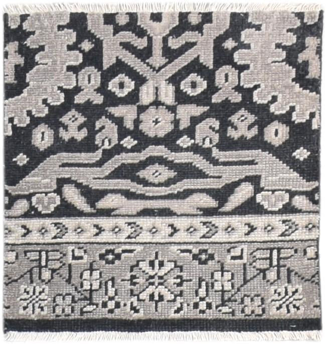 Black Wool Rug 2' X 2' Persian Hand Knotted Oushak Oriental Small Carpet 