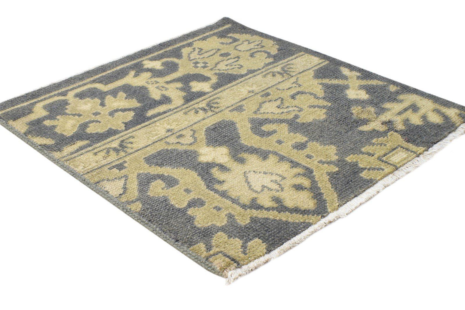 Charcoal Wool Rug 2' X 2' Persian Hand Knotted Oushak Oriental Small Carpet 