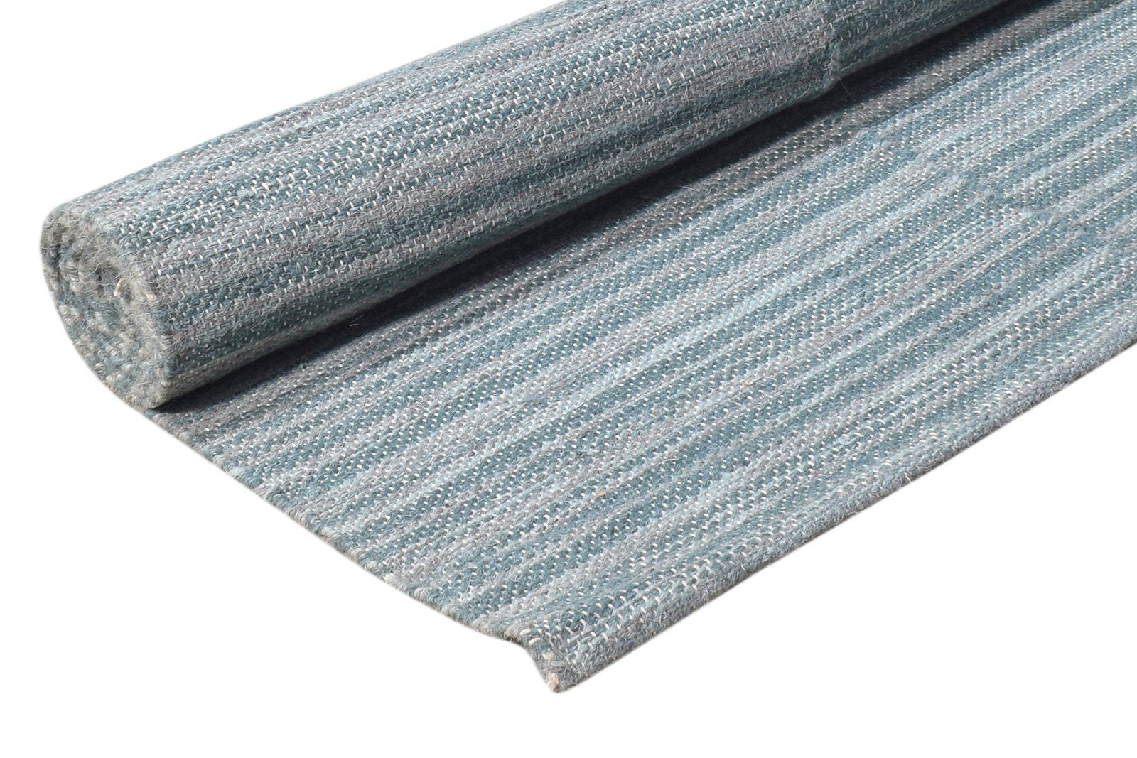 5' X 7' Rug Wool Blue Modern Dhurrie Scandinavian Striped Room Size Carpet 