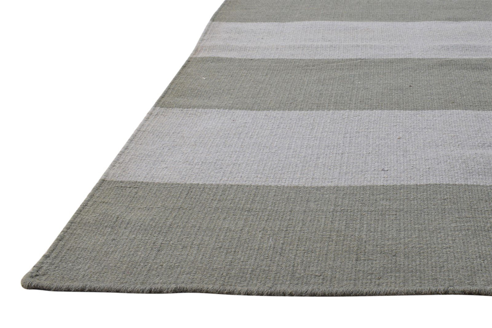 Dhurrie Grey Wool Rug 6' X 9' Modern Scandinavian Striped Room Size Carpet 