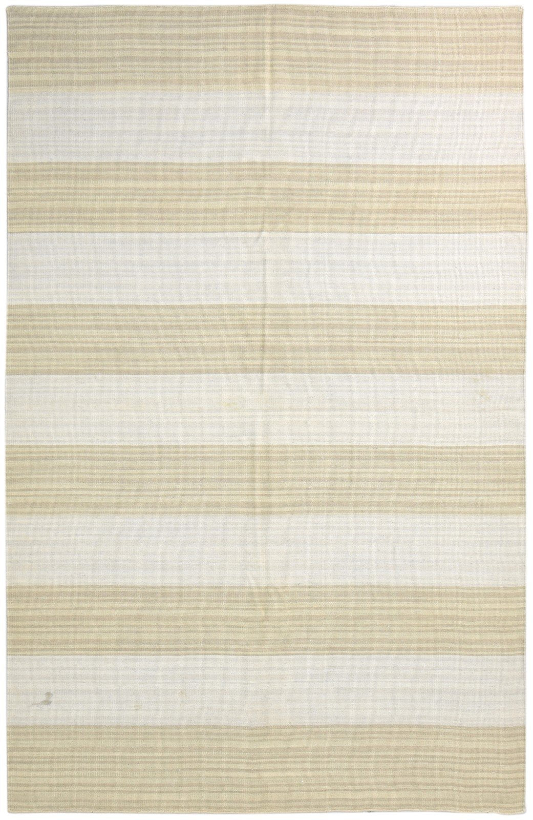 6' X 9' Rug Wool Beige Modern Dhurrie Scandinavian Striped Room Size Carpet 