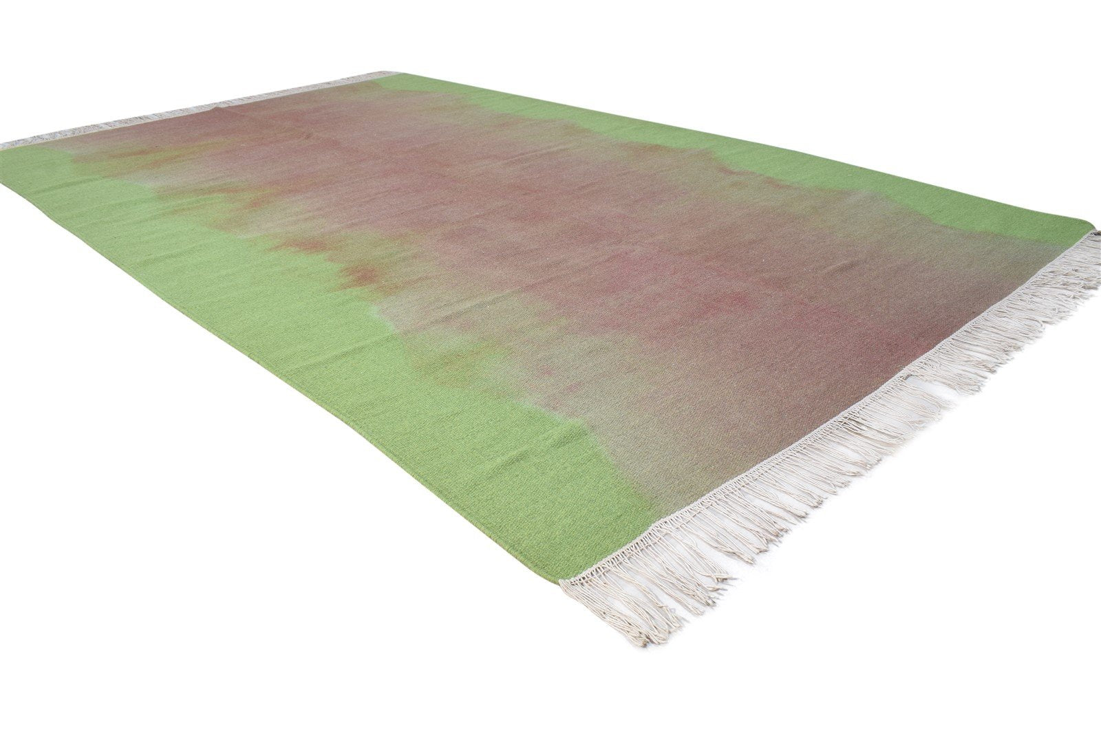 Green Wool Rug 5' X 8' Modern Dhurrie Shibori Ombre Room Size Carpet 