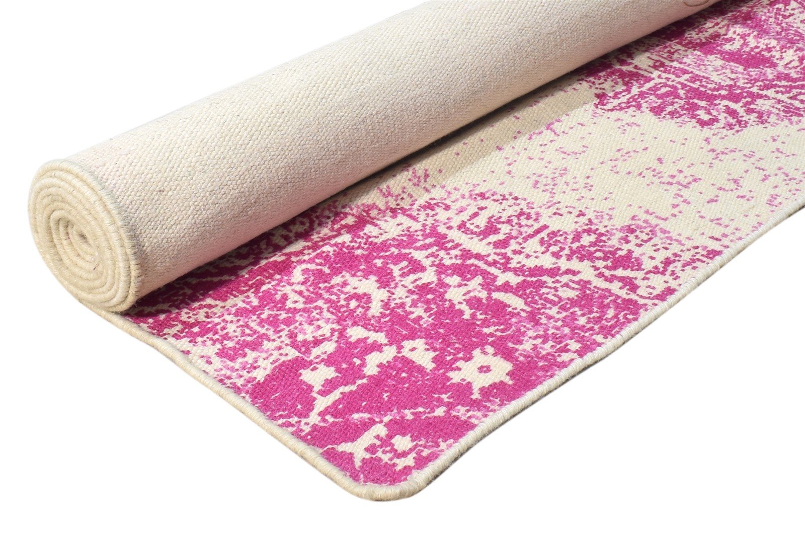 Wool Pink Rug 5' X 8' Modern Dhurrie Bohemian Damask Room Size Carpet 