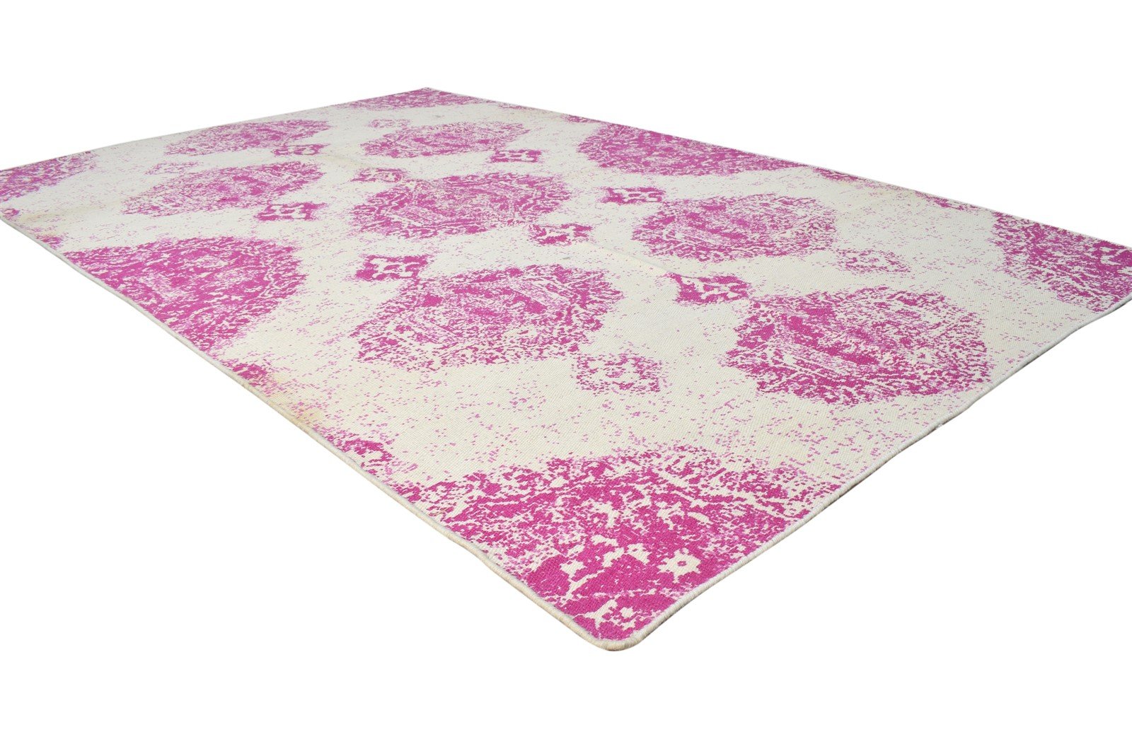 Wool Pink Rug 5' X 8' Modern Dhurrie Bohemian Damask Room Size Carpet 