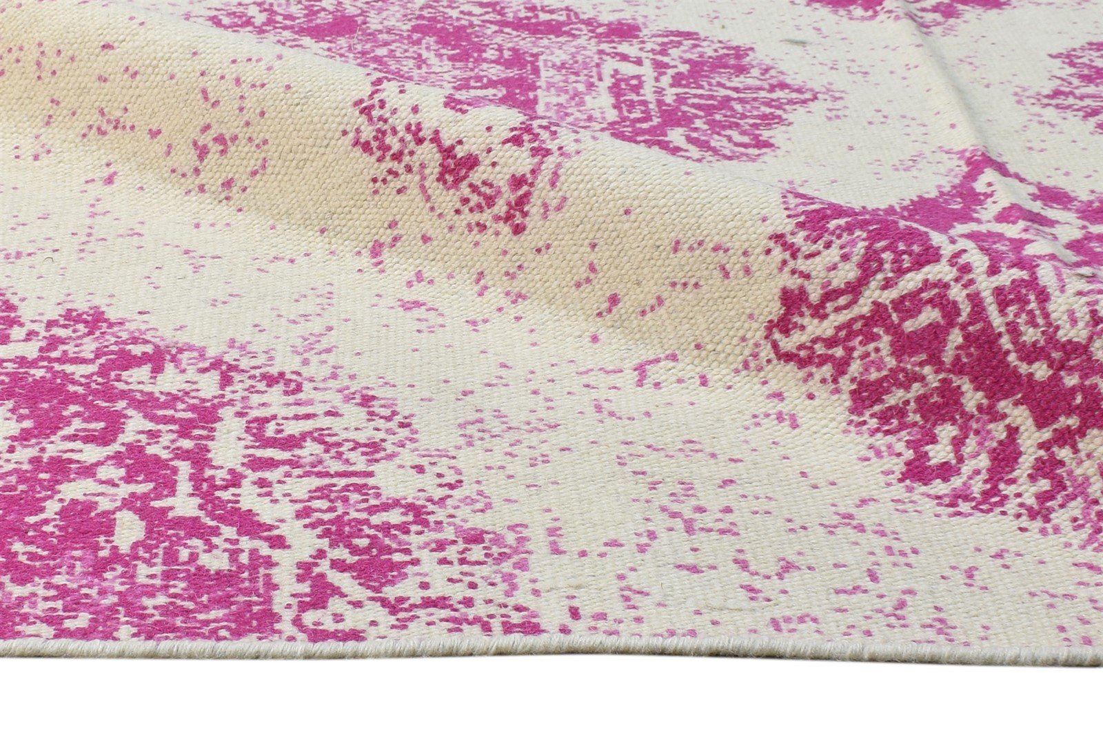 Wool Pink Rug 5' X 8' Modern Dhurrie Bohemian Damask Room Size Carpet 