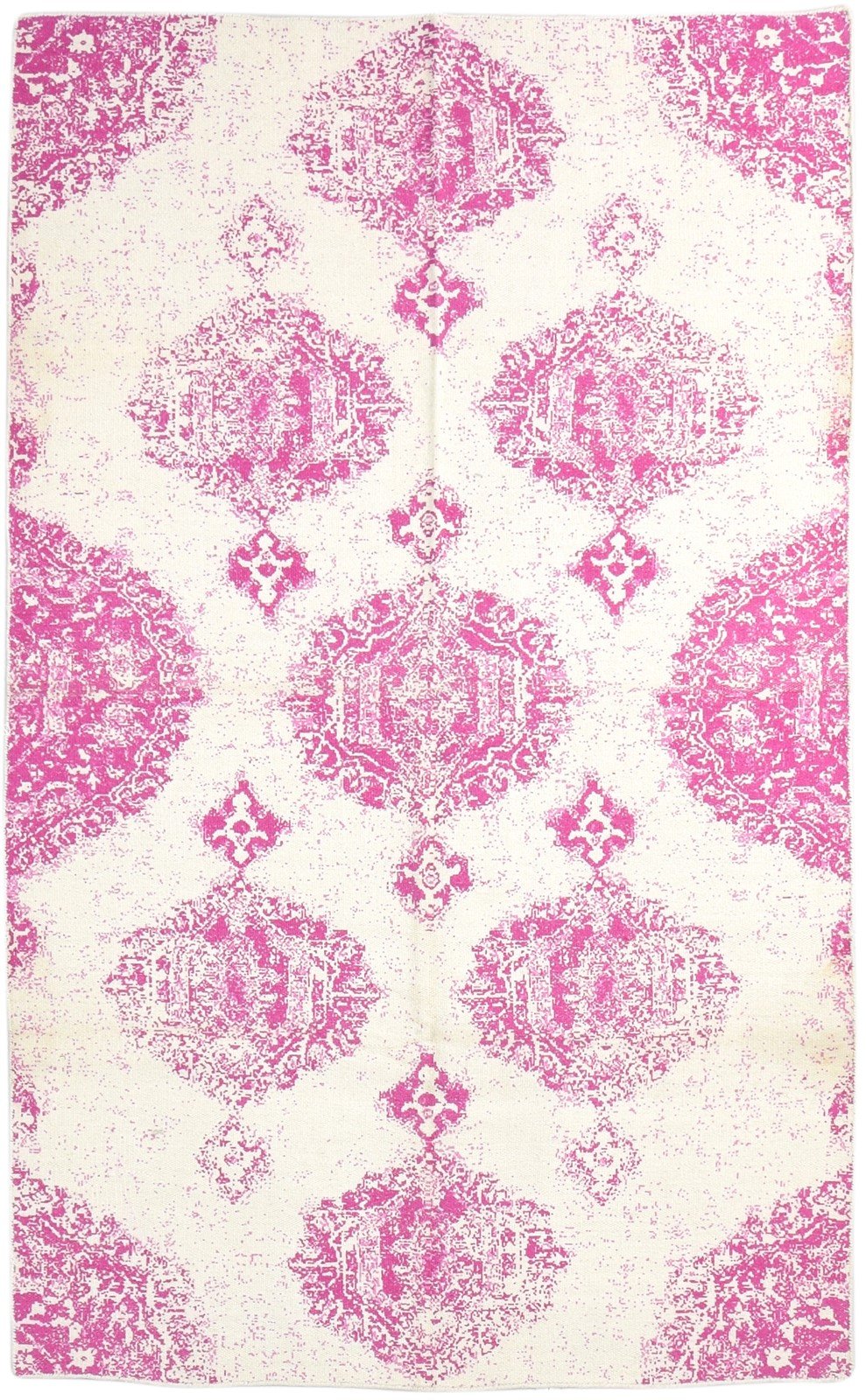 Wool Pink Rug 5' X 8' Modern Dhurrie Bohemian Damask Room Size Carpet 