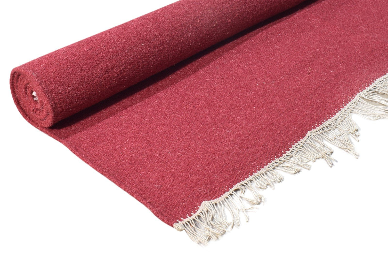 Dhurrie Red Wool Rug 4' X 7' Modern Scandinavian Solid Room Size Carpet 