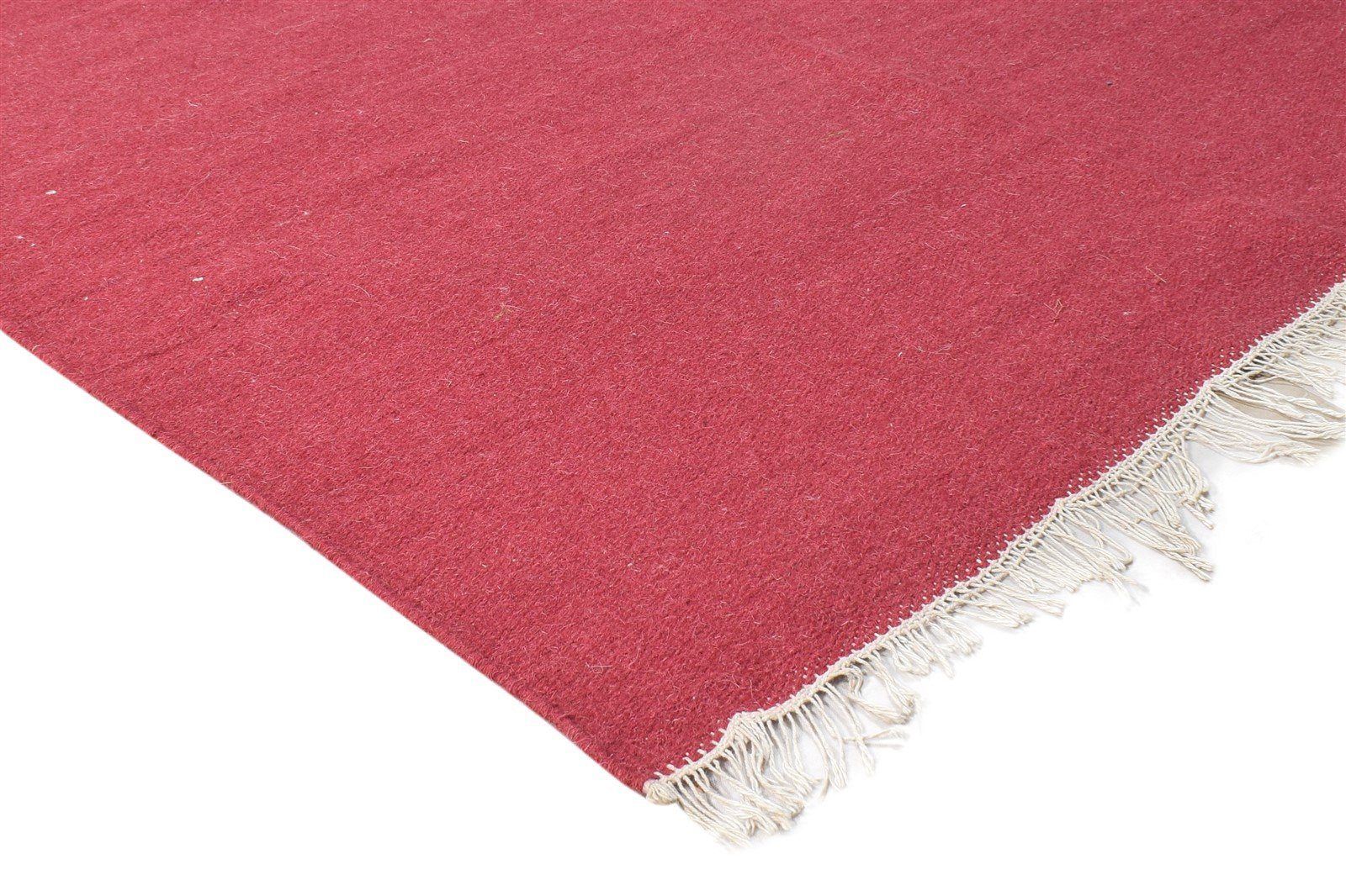 Dhurrie Red Wool Rug 4' X 7' Modern Scandinavian Solid Room Size Carpet 