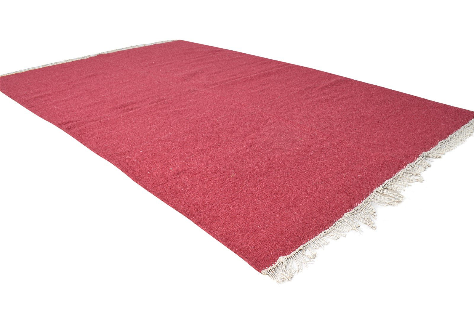 Dhurrie Red Wool Rug 4' X 7' Modern Scandinavian Solid Room Size Carpet 