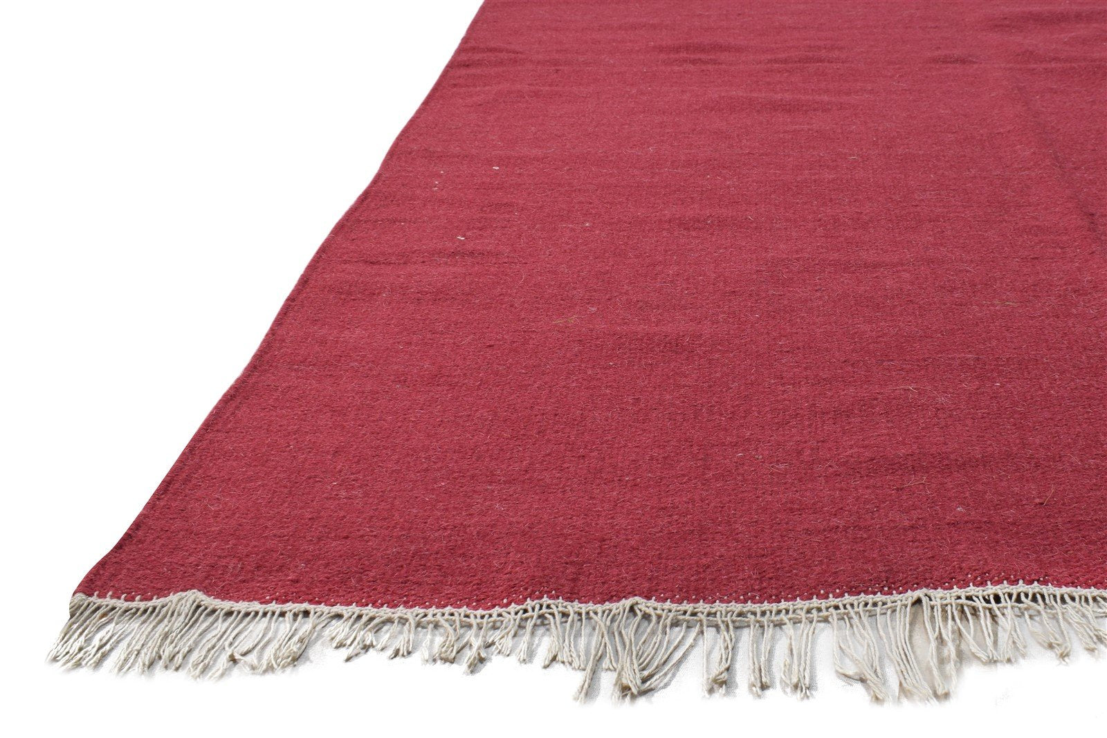 Dhurrie Red Wool Rug 4' X 7' Modern Scandinavian Solid Room Size Carpet 