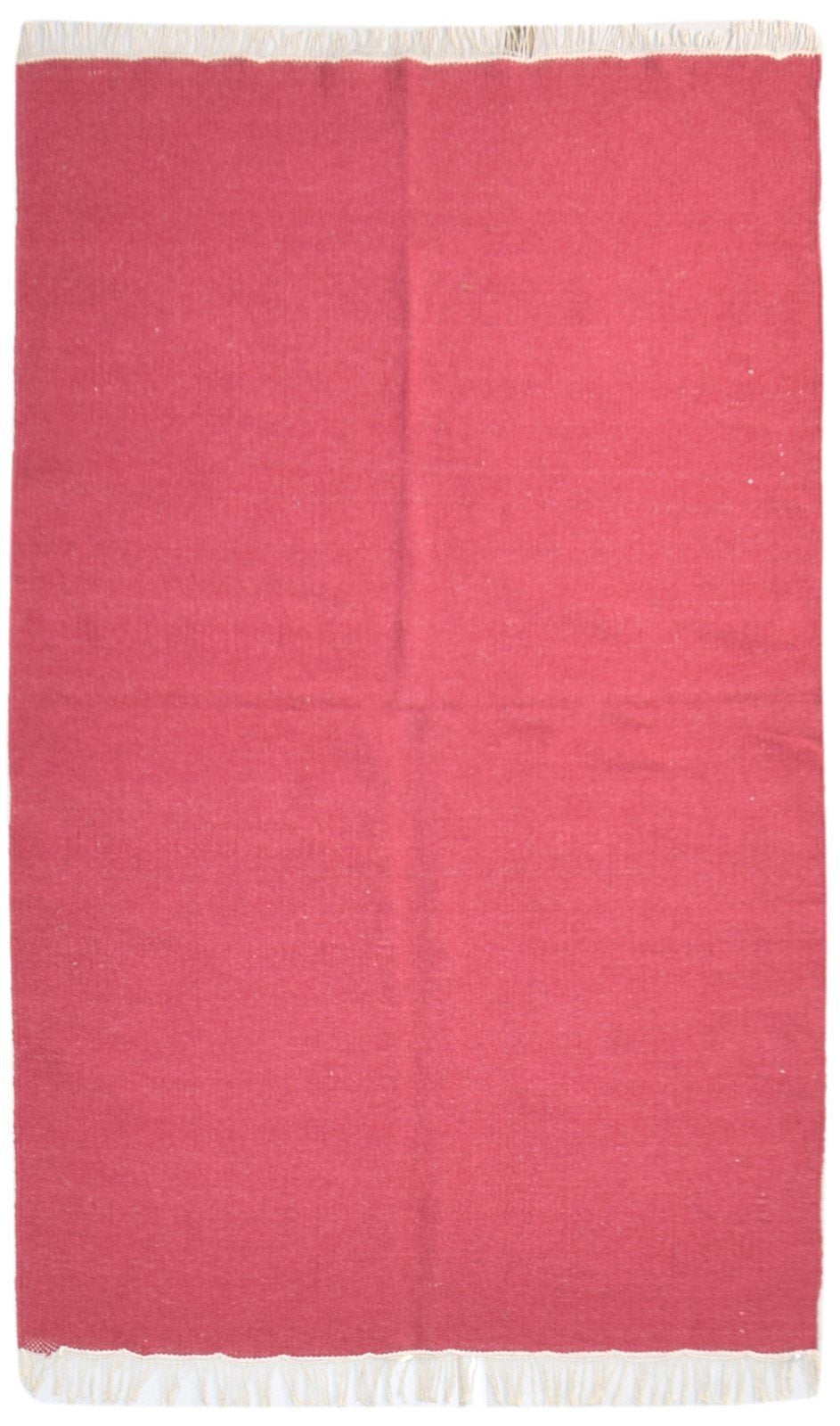 Dhurrie Red Wool Rug 4' X 7' Modern Scandinavian Solid Room Size Carpet 