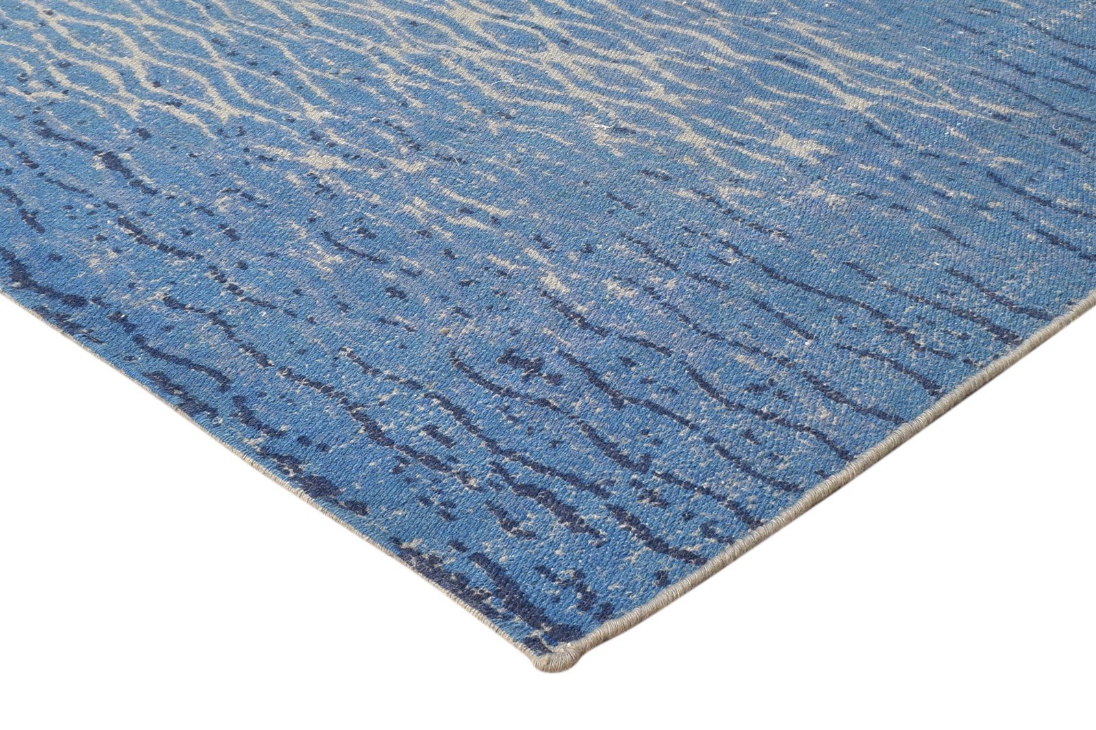 Blue Wool Rug 4' X 6' Modern Dhurrie American Abstract Room Size Carpet 