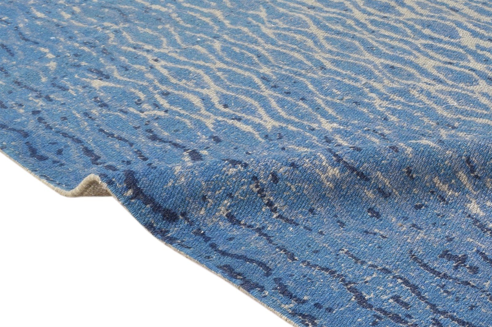 Blue Wool Rug 4' X 6' Modern Dhurrie American Abstract Room Size Carpet 