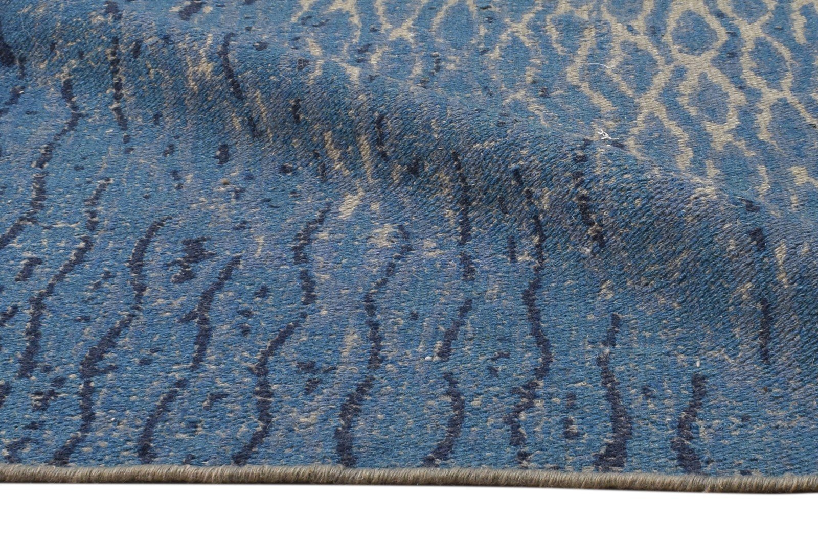 Blue Wool Rug 4' X 6' Modern Dhurrie American Abstract Room Size Carpet 