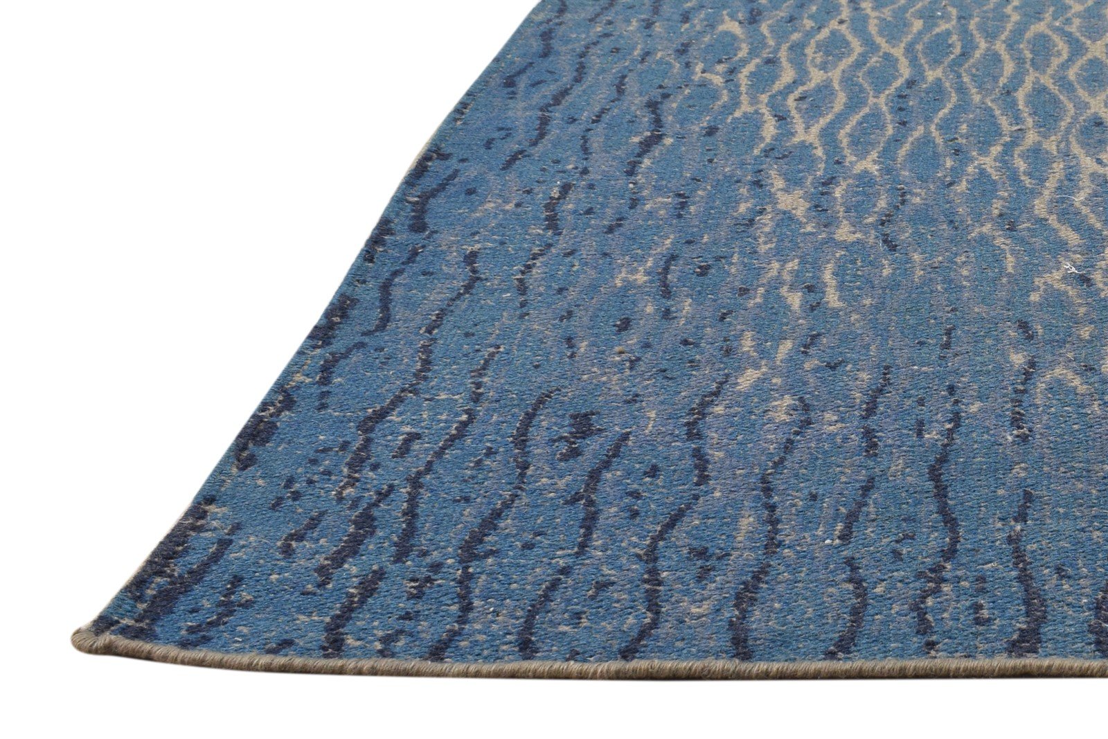 Blue Wool Rug 4' X 6' Modern Dhurrie American Abstract Room Size Carpet 