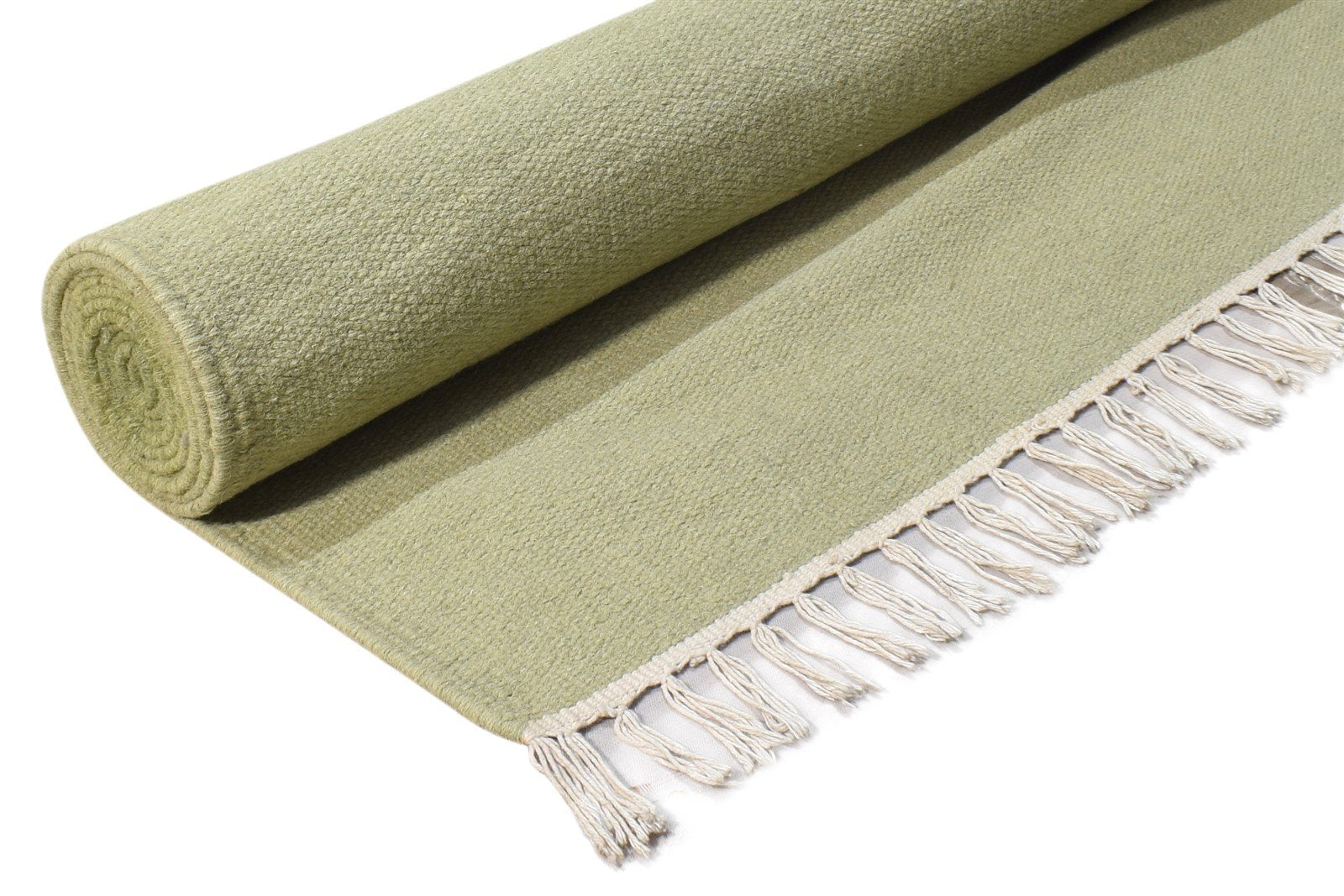 Wool Green Rug 3' X 8' Modern Dhurrie Scandinavian Solid Small Runner 