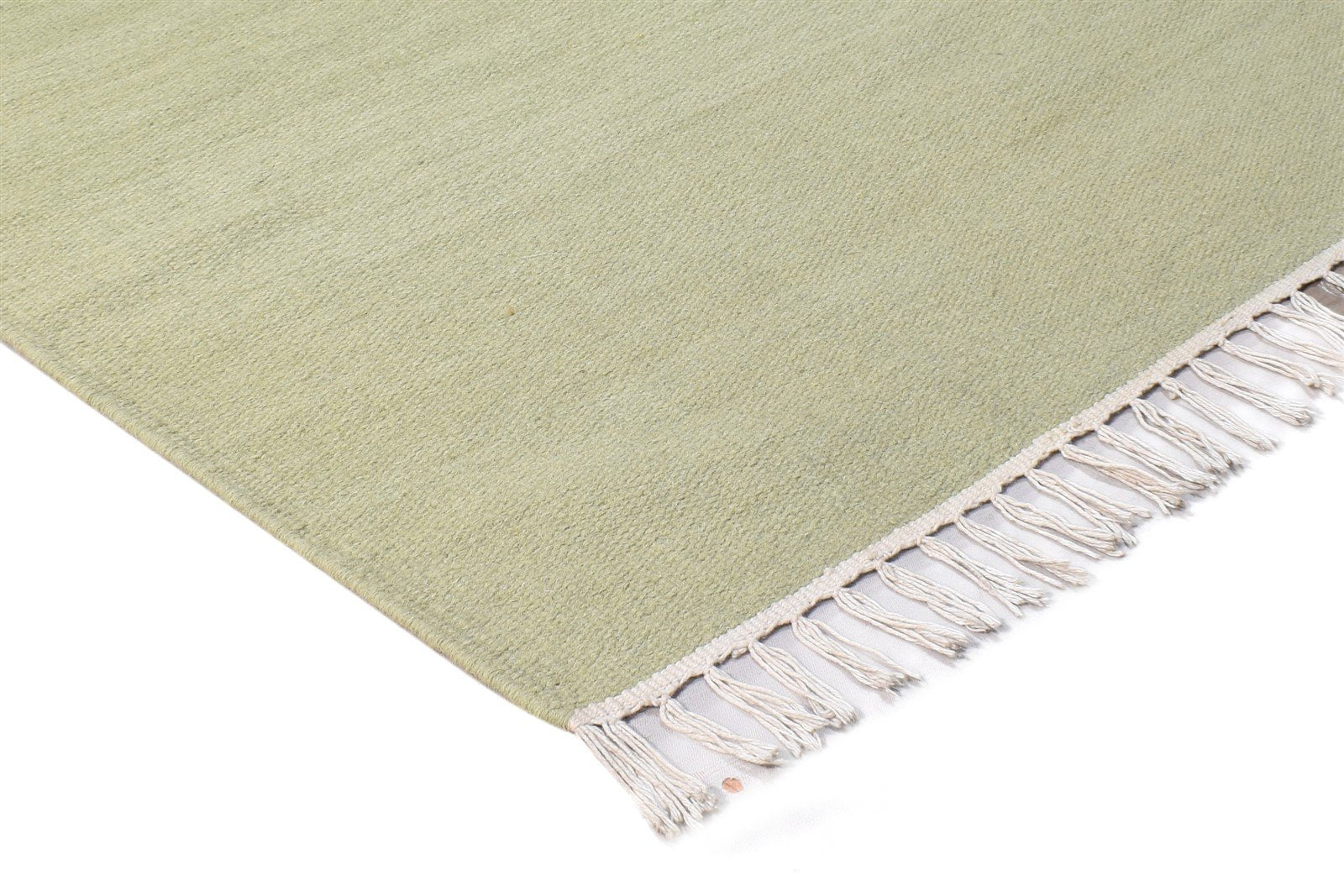 Wool Green Rug 3' X 8' Modern Dhurrie Scandinavian Solid Small Runner 