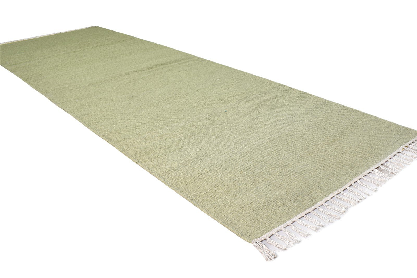 Wool Green Rug 3' X 8' Modern Dhurrie Scandinavian Solid Small Runner 