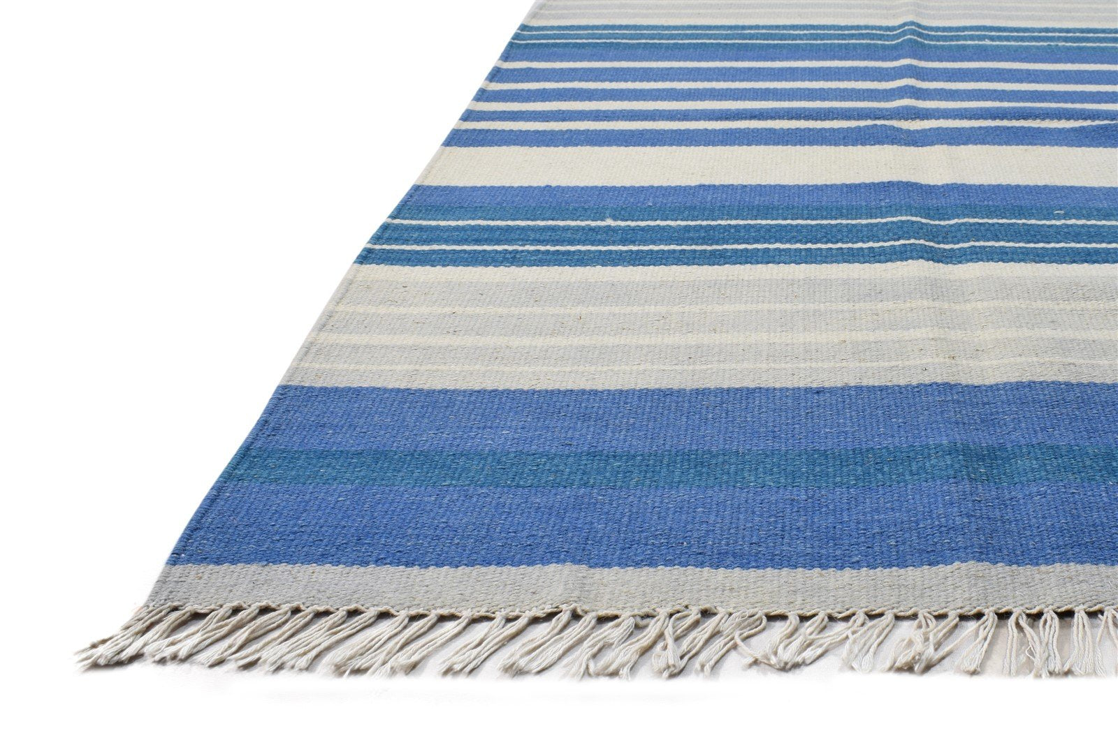 Dhurrie Blue Wool Rug 3' X 5' Modern Scandinavian Striped Room Size Carpet 