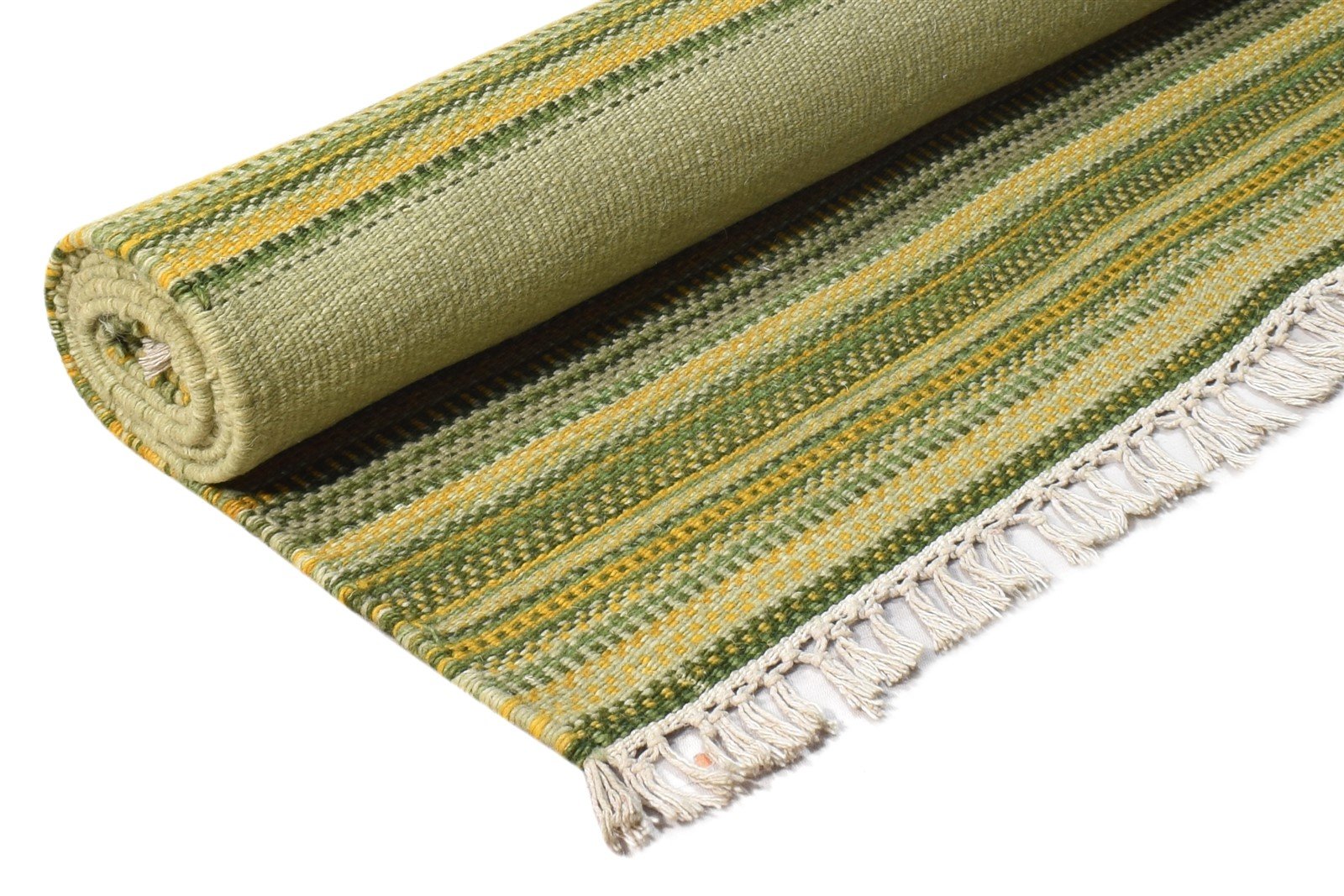 Wool Green Rug 2'6 X 8' Modern Dhurrie Scandinavian Striped Small Runner 