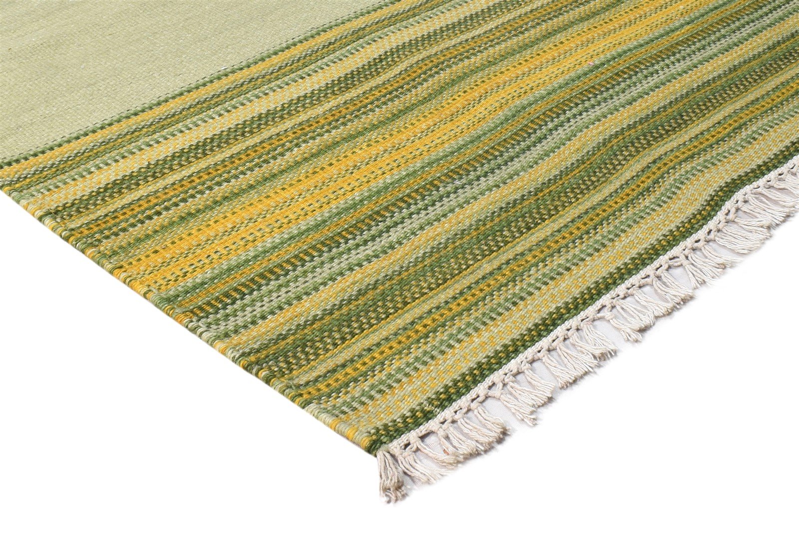 Wool Green Rug 2'6 X 8' Modern Dhurrie Scandinavian Striped Small Runner 