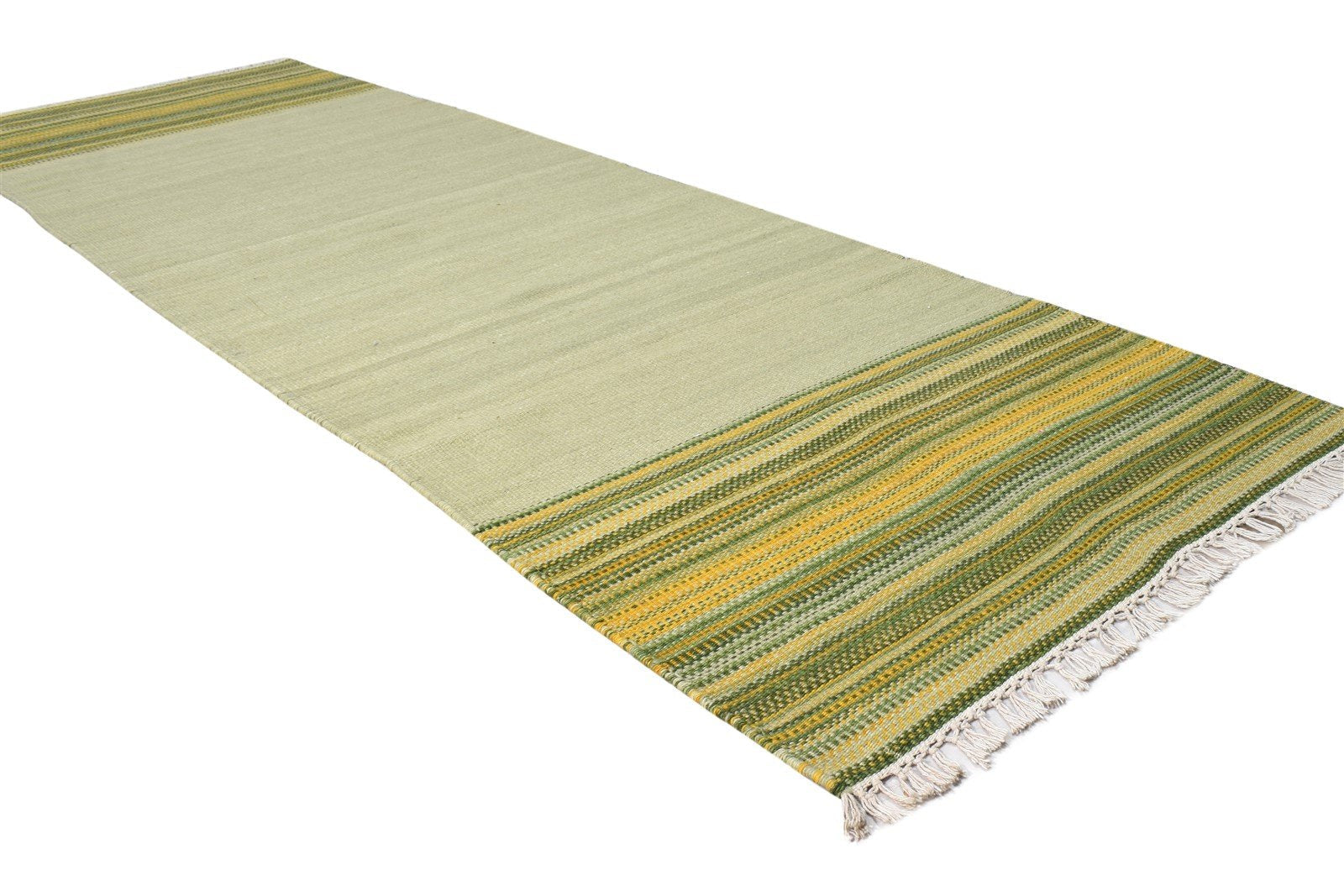 Wool Green Rug 2'6 X 8' Modern Dhurrie Scandinavian Striped Small Runner 