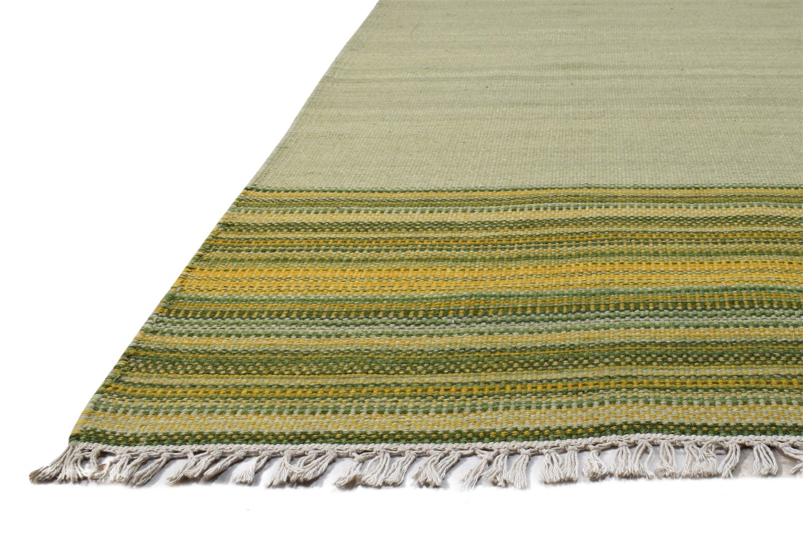 Wool Green Rug 2'6 X 8' Modern Dhurrie Scandinavian Striped Small Runner 