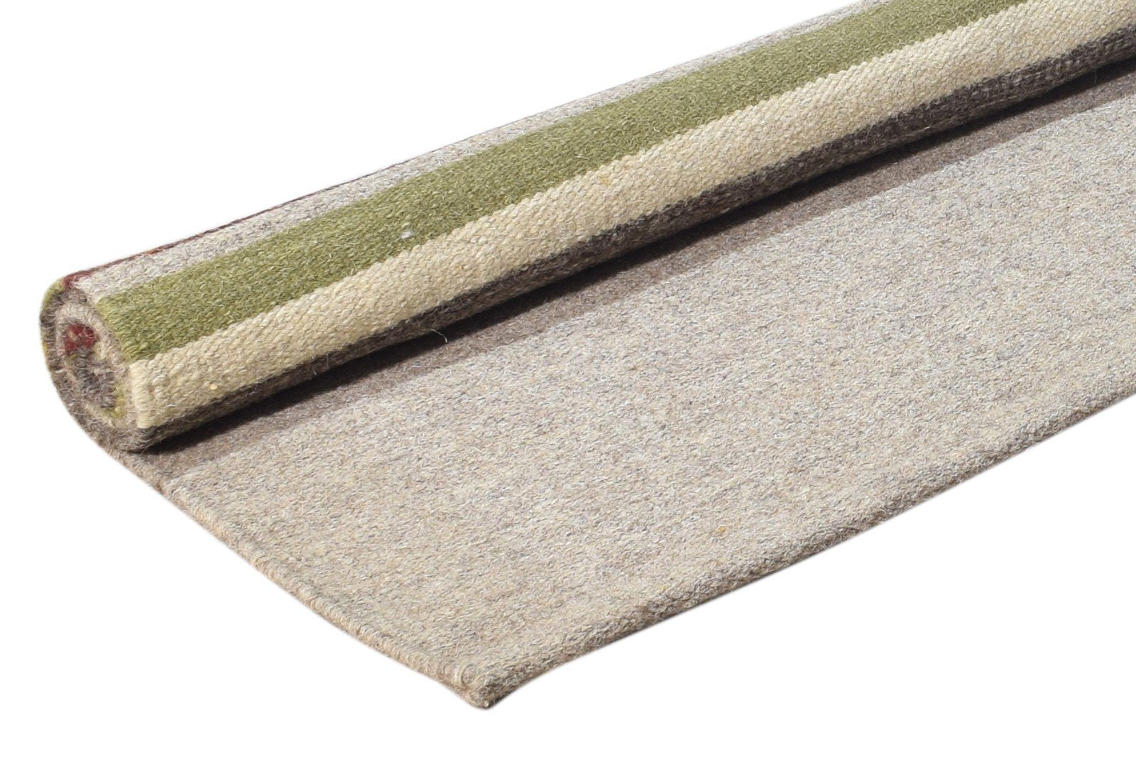 5' X 4' Rug Wool Beige Modern Dhurrie Scandinavian Striped Room Size Carpet 