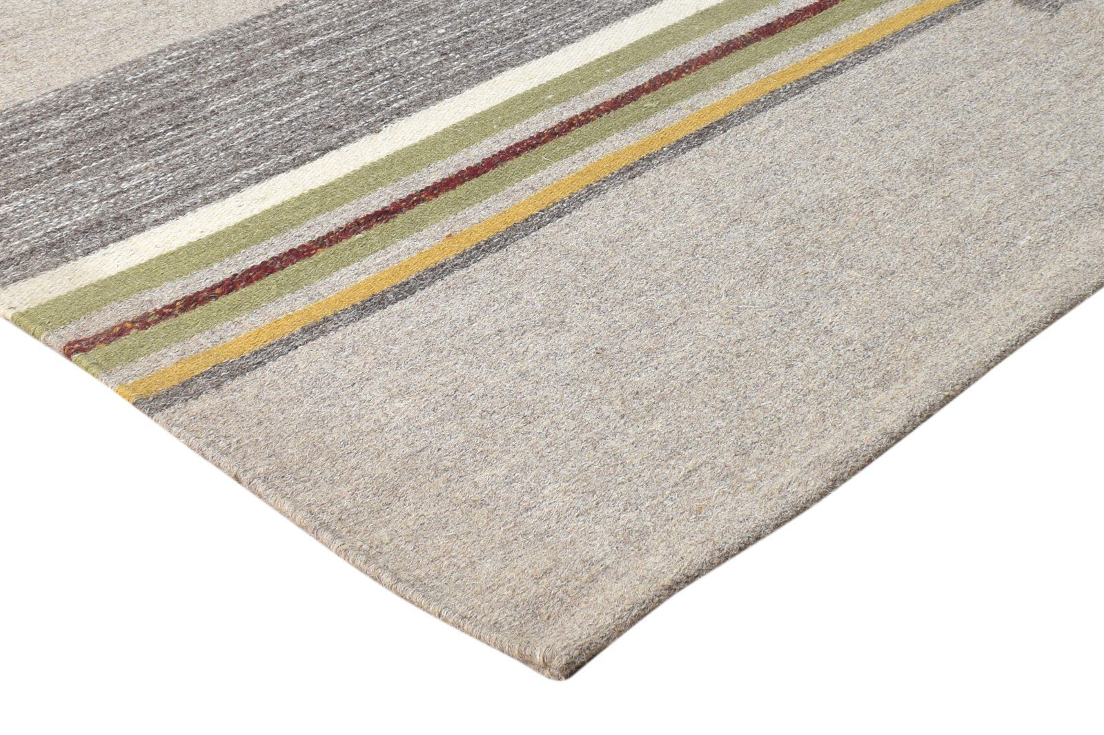 5' X 4' Rug Wool Beige Modern Dhurrie Scandinavian Striped Room Size Carpet 