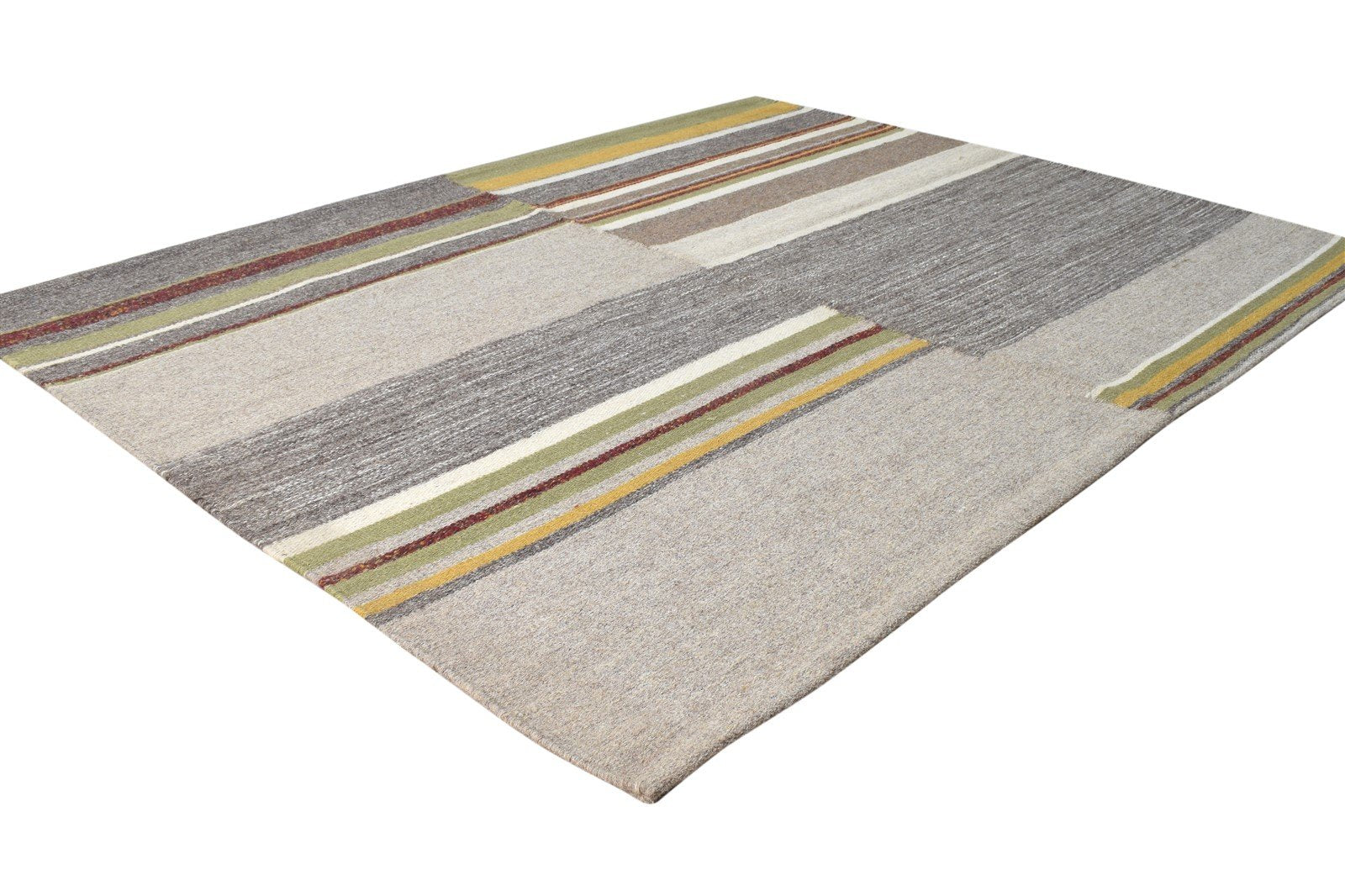 5' X 4' Rug Wool Beige Modern Dhurrie Scandinavian Striped Room Size Carpet 