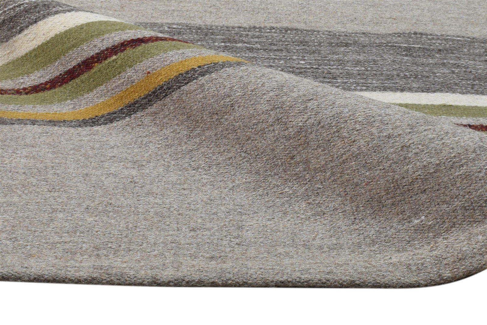 5' X 4' Rug Wool Beige Modern Dhurrie Scandinavian Striped Room Size Carpet 