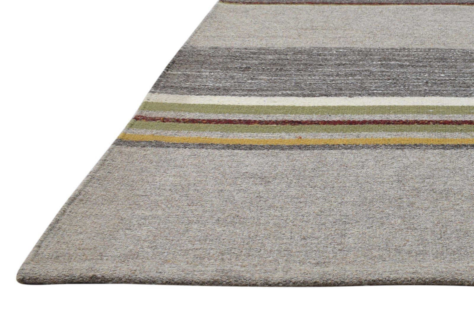 5' X 4' Rug Wool Beige Modern Dhurrie Scandinavian Striped Room Size Carpet 