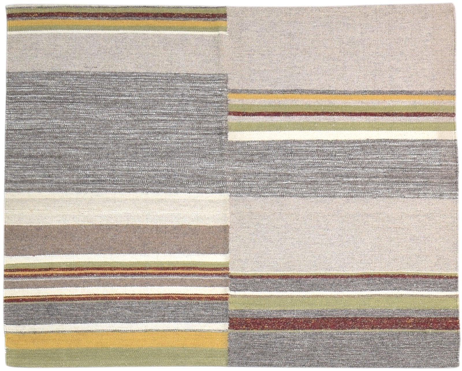 5' X 4' Rug Wool Beige Modern Dhurrie Scandinavian Striped Room Size Carpet 