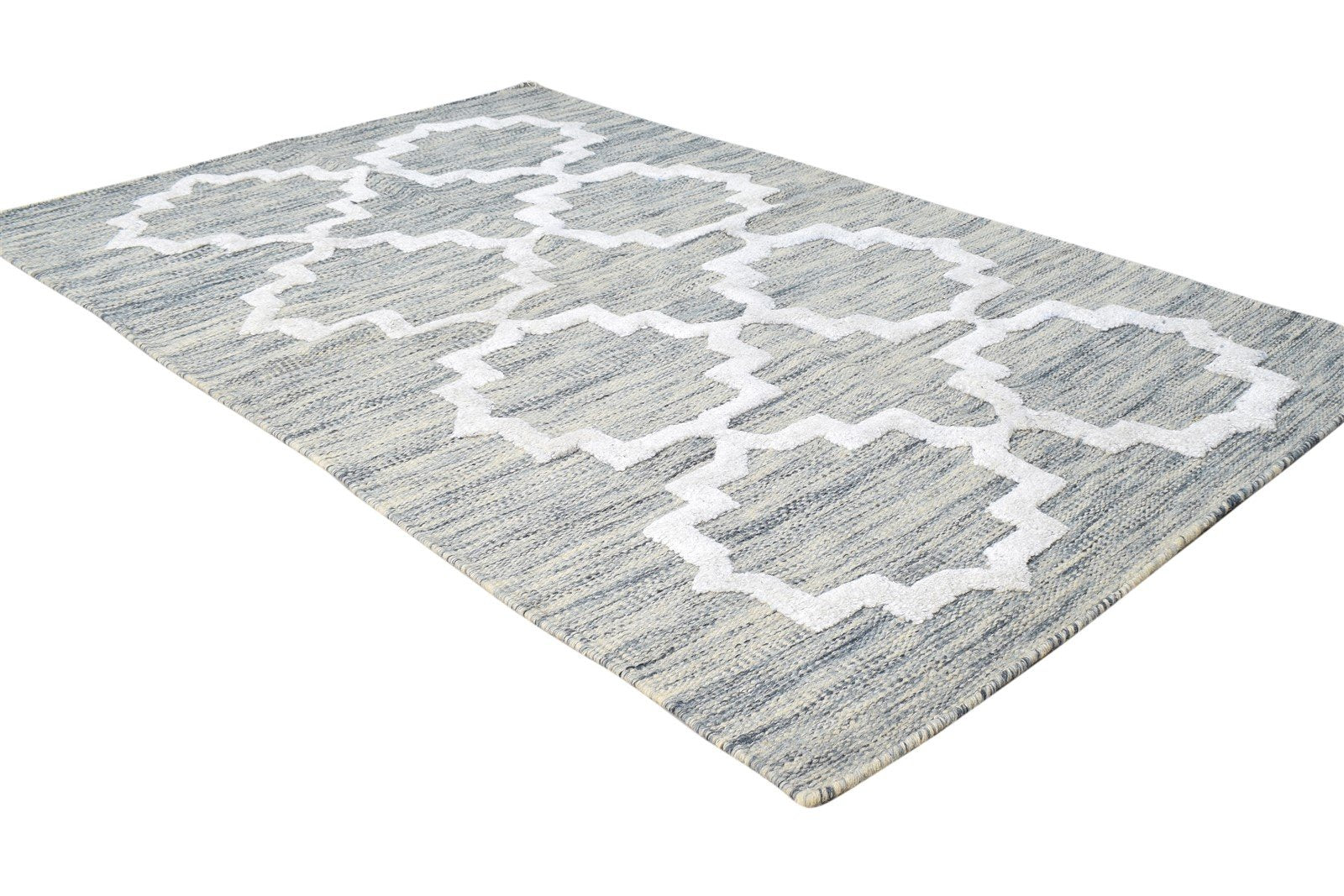 Dhurrie Grey Wool Rug 3' X 5' Modern Moroccan Abstract Small Carpet 