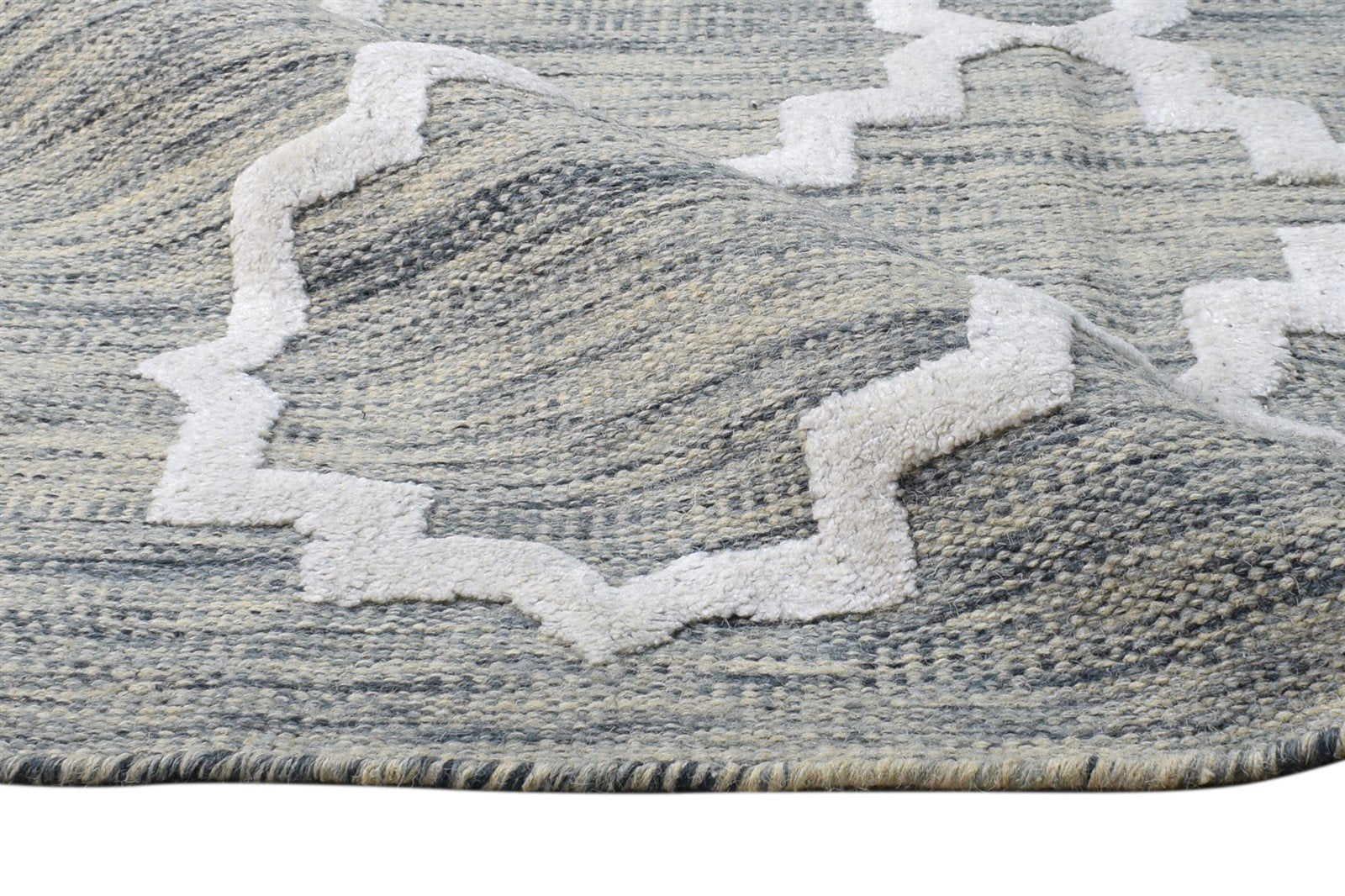 Dhurrie Grey Wool Rug 3' X 5' Modern Moroccan Abstract Small Carpet 