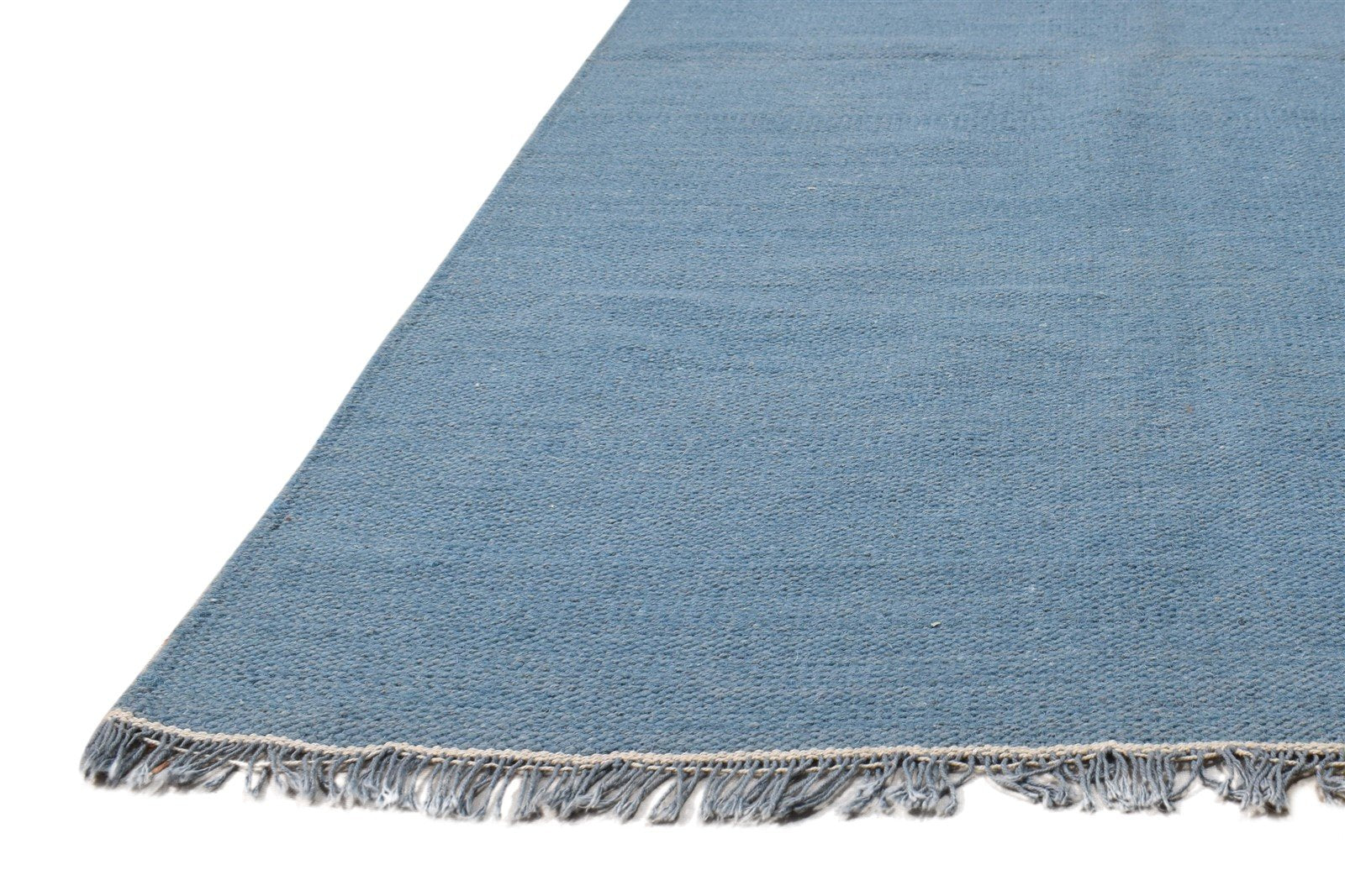 Blue Wool Rug 3' X 6' Modern Dhurrie Scandinavian Solid Small Carpet 