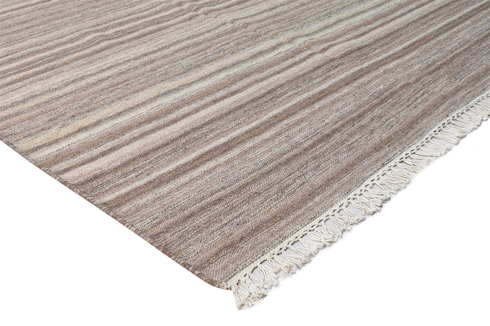 Brown Wool Rug 5' X 8' Modern Dhurrie Scandinavian Striped Room Size Carpet 