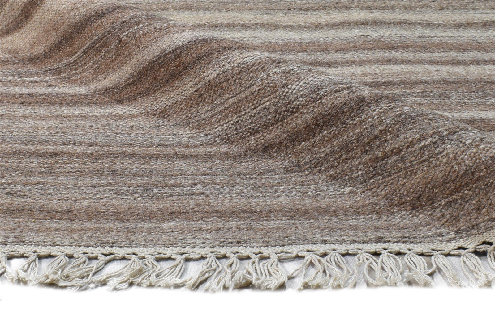 Brown Wool Rug 5' X 8' Modern Dhurrie Scandinavian Striped Room Size Carpet 