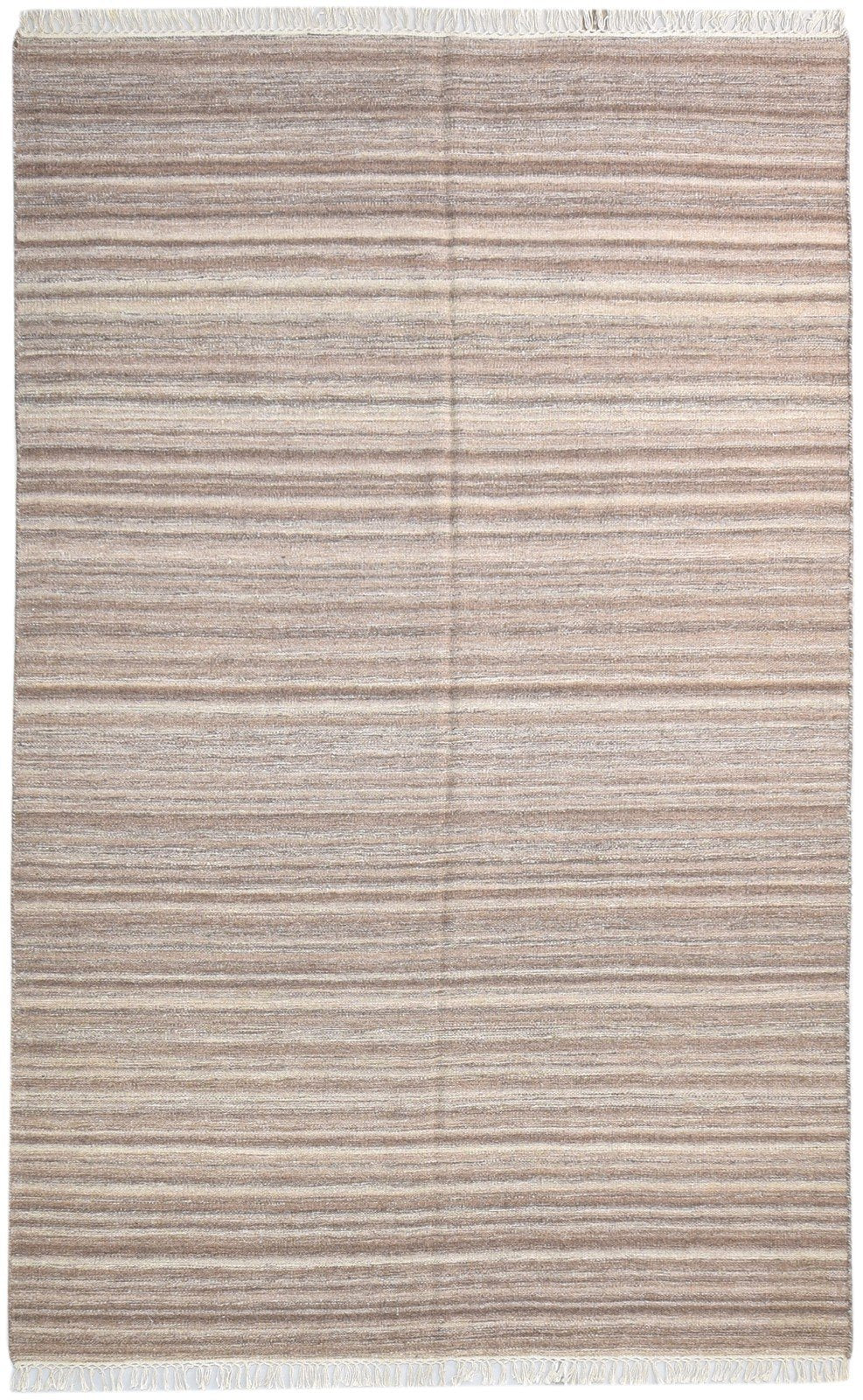 Brown Wool Rug 5' X 8' Modern Dhurrie Scandinavian Striped Room Size Carpet 