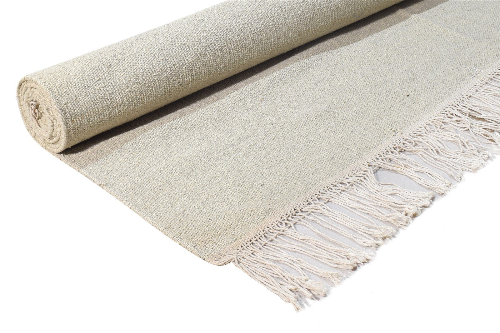 Wool Ivory Rug 5' X 8' Modern Dhurrie Scandinavian Solid Room Size Carpet 