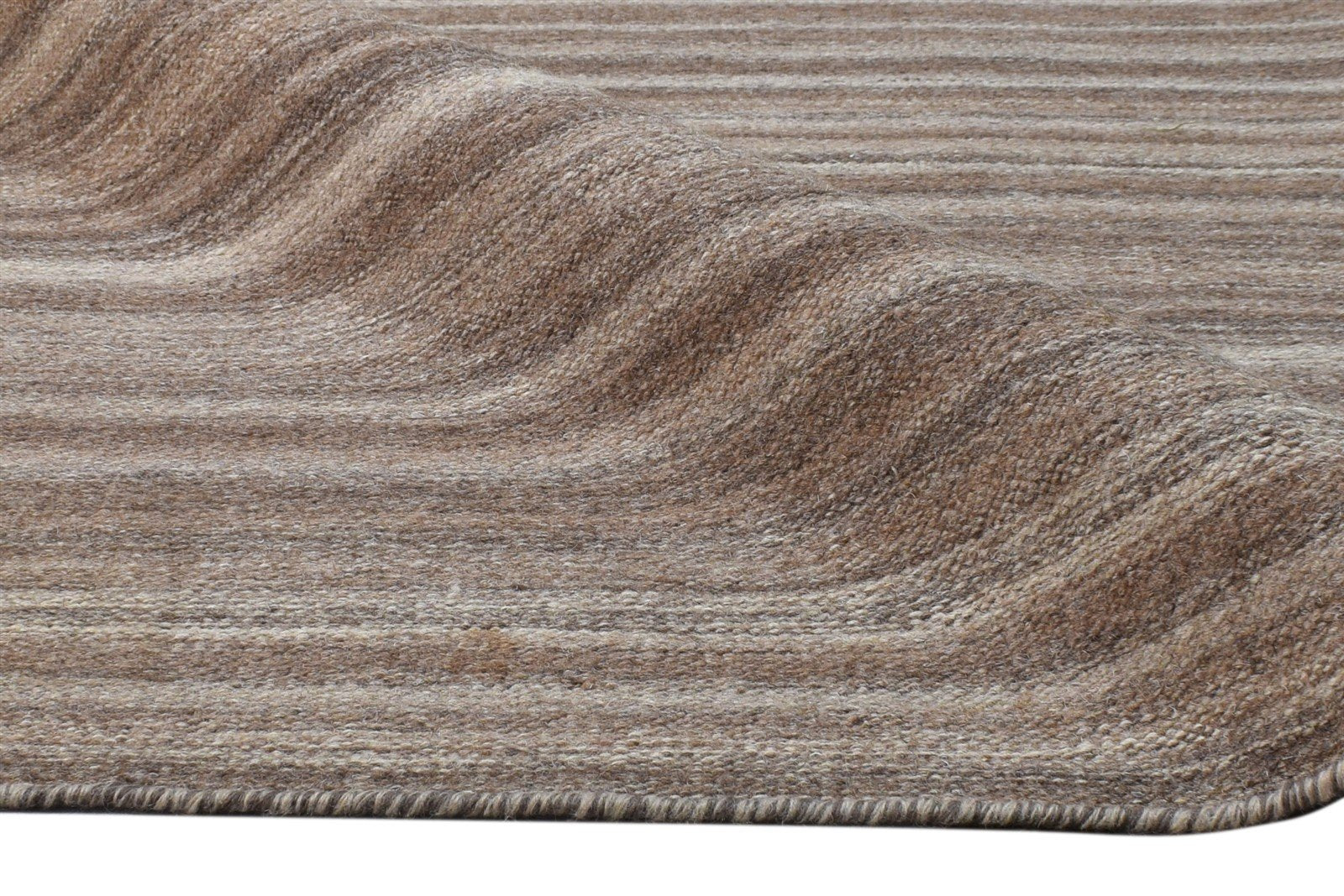 5' X 8' Rug Wool Brown Modern Dhurrie Scandinavian Striped Room Size Carpet 