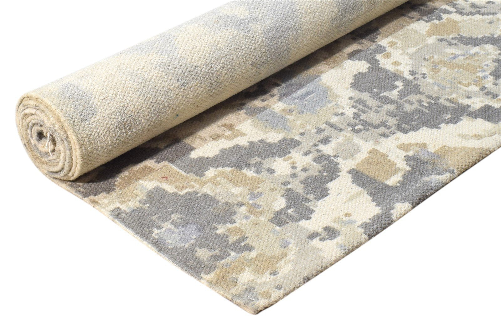 Wool Beige Rug 5' X 8' Modern Dhurrie American Abstract Room Size Carpet 