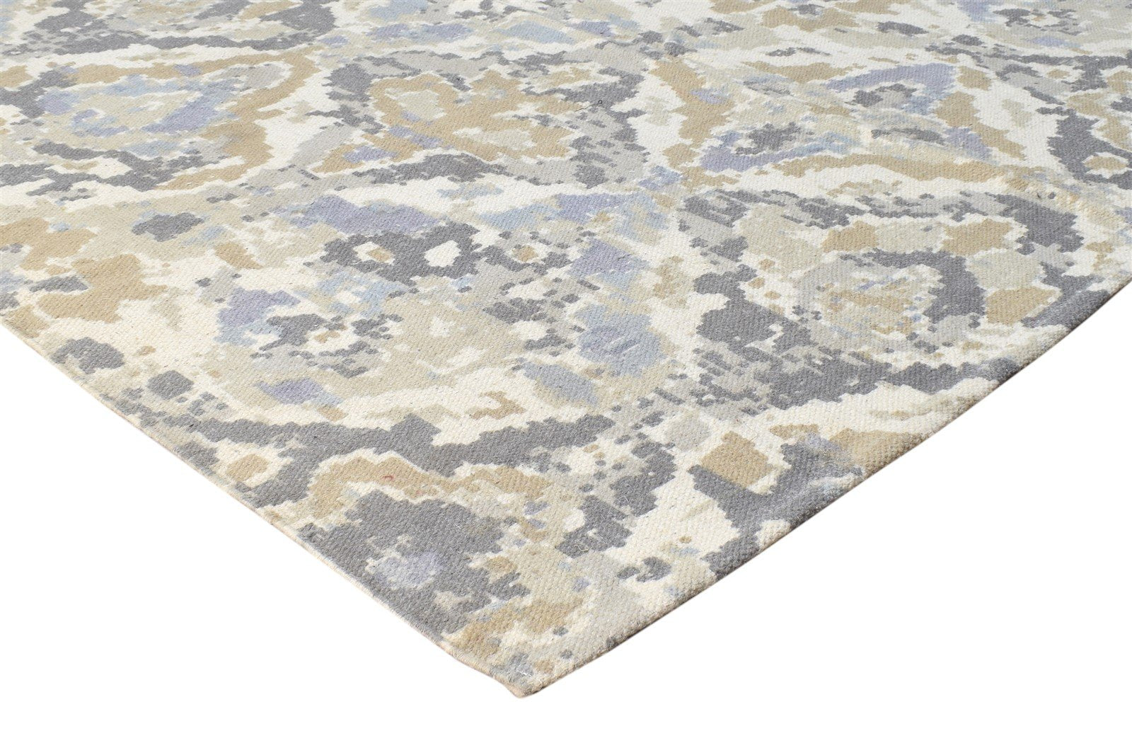 Wool Beige Rug 5' X 8' Modern Dhurrie American Abstract Room Size Carpet 