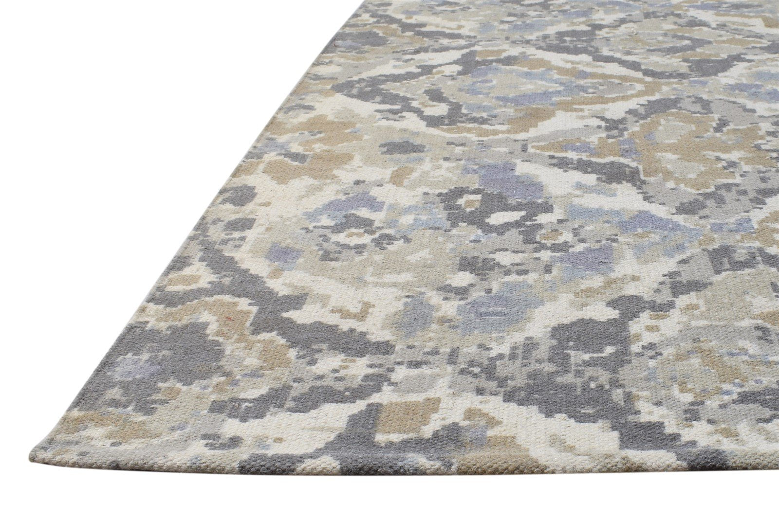 Wool Beige Rug 5' X 8' Modern Dhurrie American Abstract Room Size Carpet 