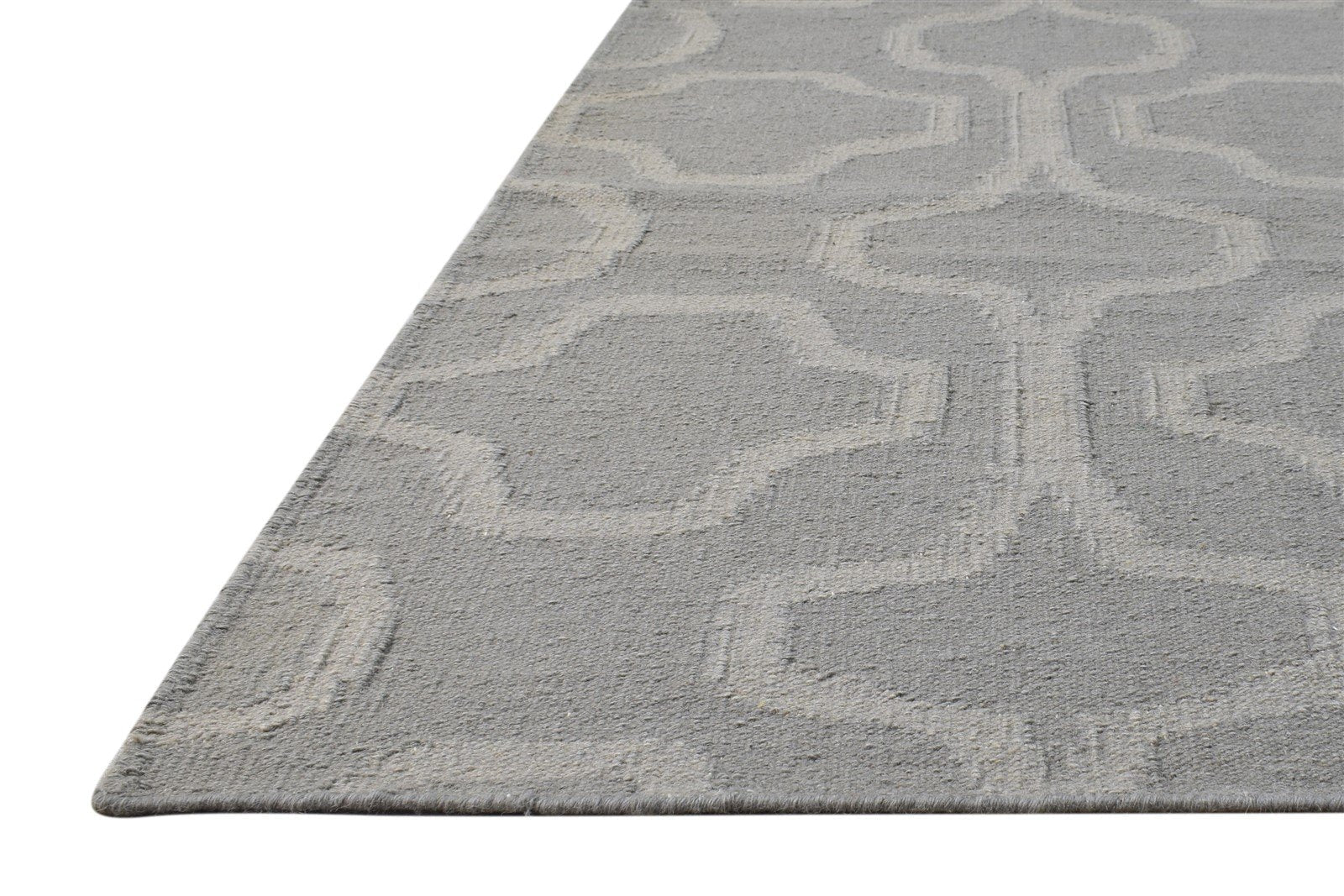 Grey Wool Rug 5' X 8' Modern Dhurrie Moroccan Trellis Room Size Carpet 