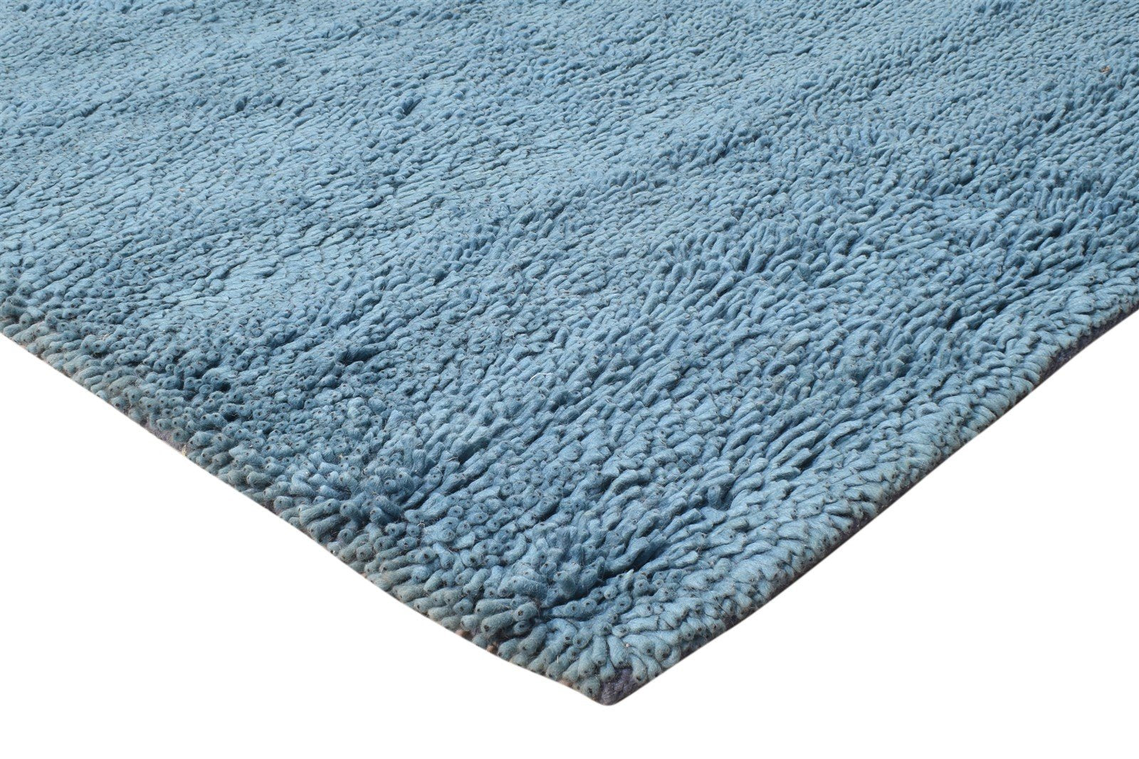 Hand Knotted Blue Wool Rug 5' X 8' Shag Scandinavian Solid Room Size Carpet 