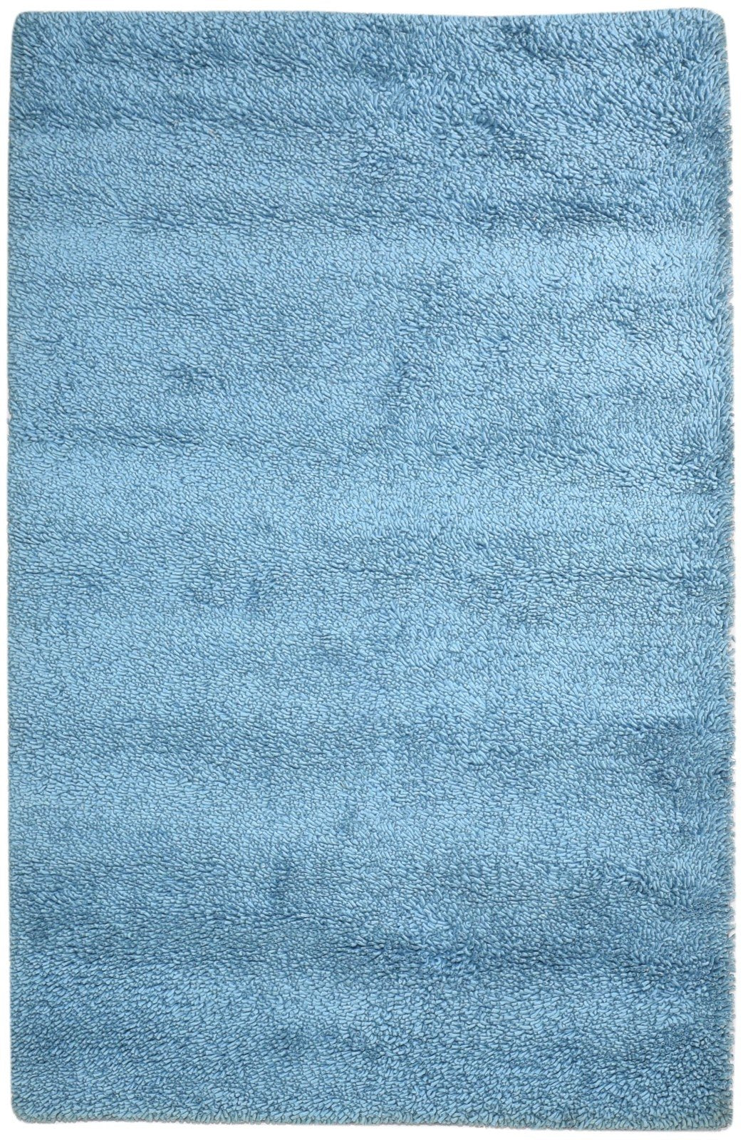 Hand Knotted Blue Wool Rug 5' X 8' Shag Scandinavian Solid Room Size Carpet 