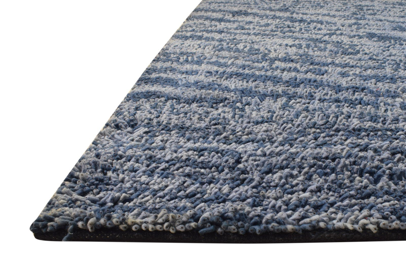 Blue Wool Rug 5' X 8' Shag Hand Knotted Scandinavian Abstract Room Size Carpet 