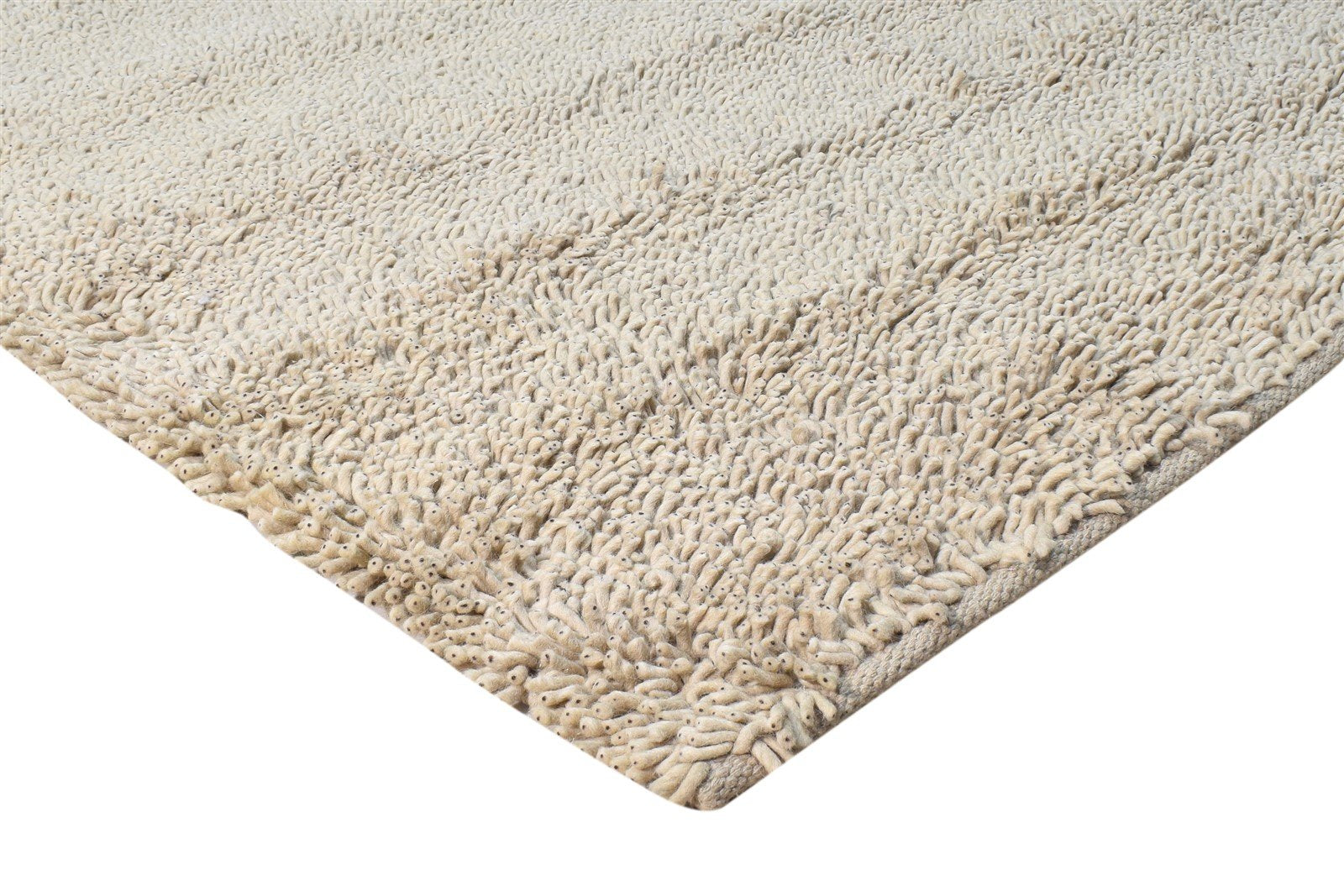 Beige Wool Rug 5' X 8' Shag Hand Knotted Scandinavian Solid Room Size Carpet 